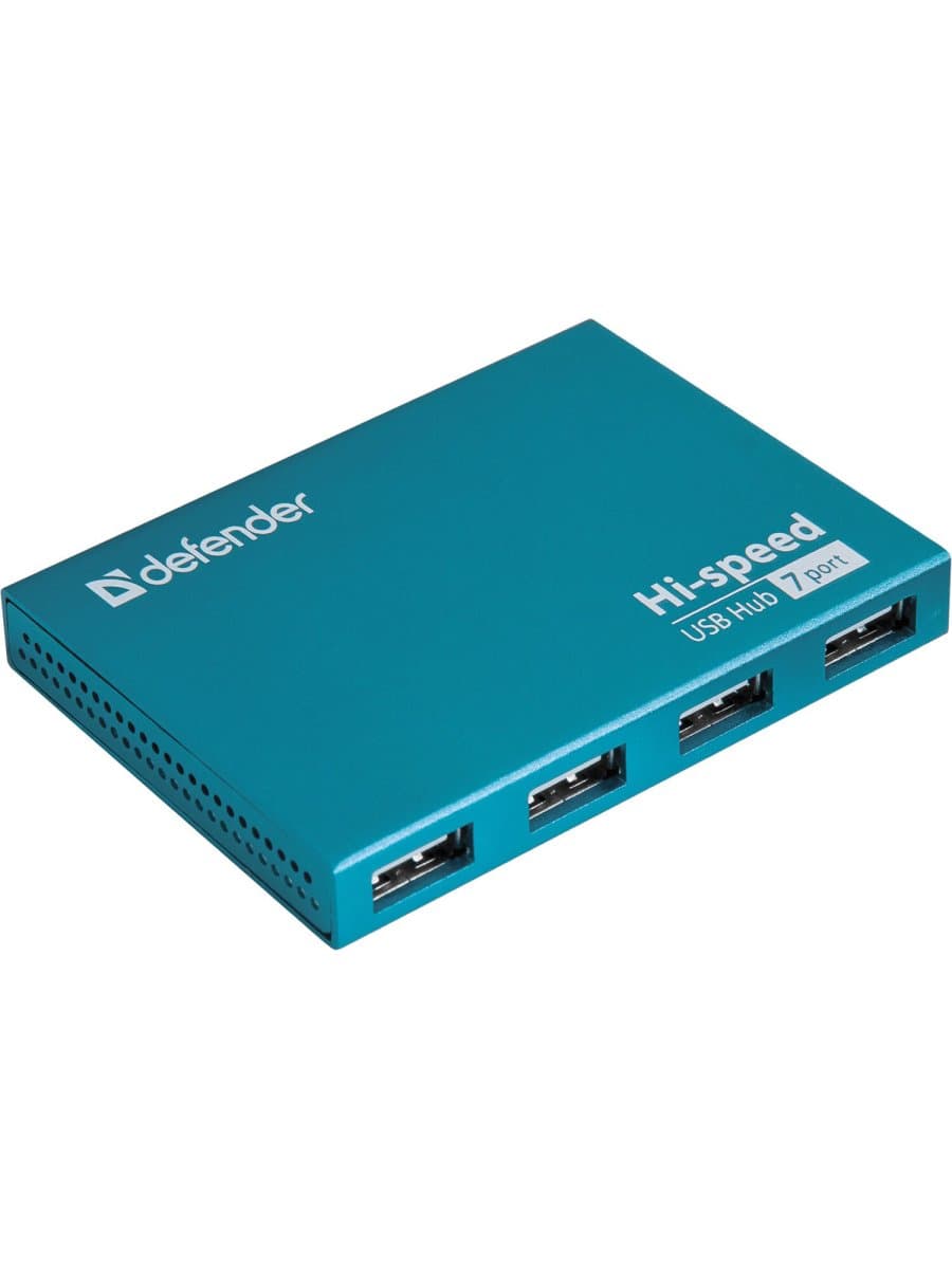 Хаб USB 2.0, 7 портов, порт для питания, синий, DEFENDER SEPTIMA SLIM, 83505