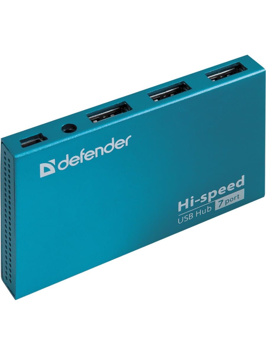 Хаб USB 2.0, 7 портов, порт для питания, синий, DEFENDER SEPTIMA SLIM, 83505