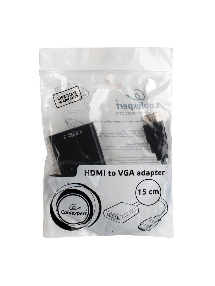 Кабель-переходник HDMI-VGA, 15 см, CABLEXPERT, M-F, для передачи аналогового видео, A-HDMI-VGA-04