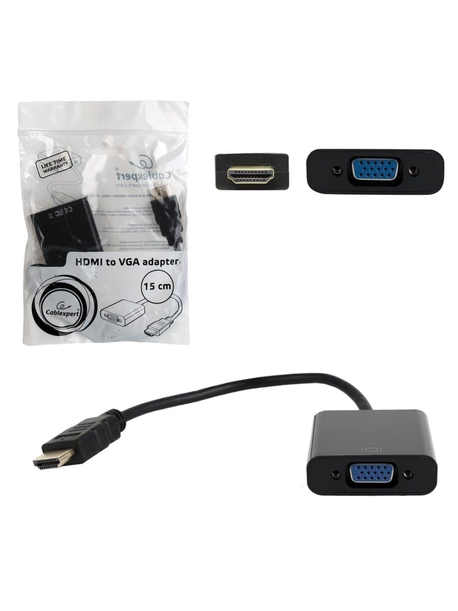 Кабель-переходник HDMI-VGA, 15 см, CABLEXPERT, M-F, для передачи аналогового видео, A-HDMI-VGA-04
