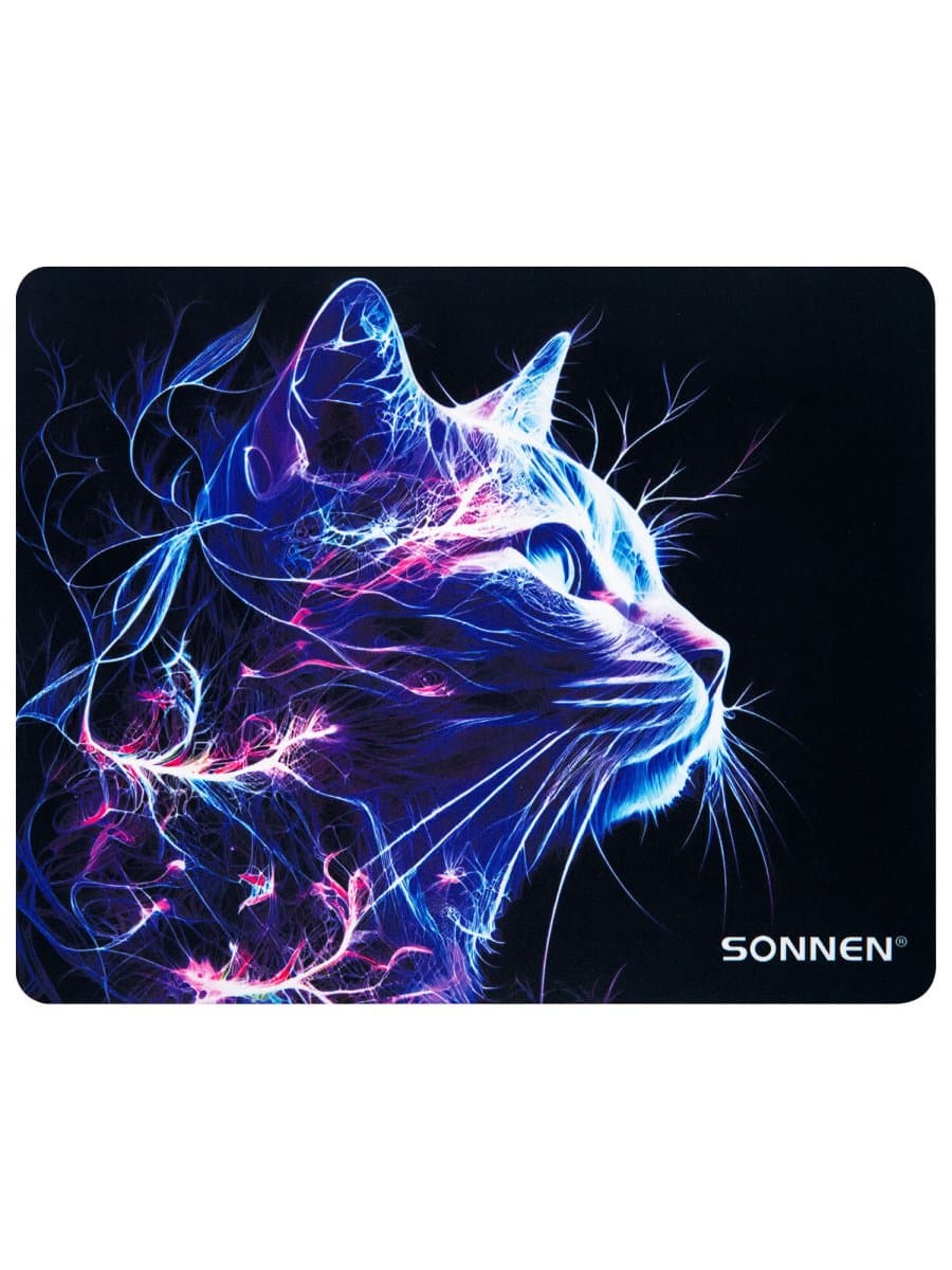Коврик для мыши SONNEN "NEON CAT" резина + ткань, 250х200х2 мм, 513956