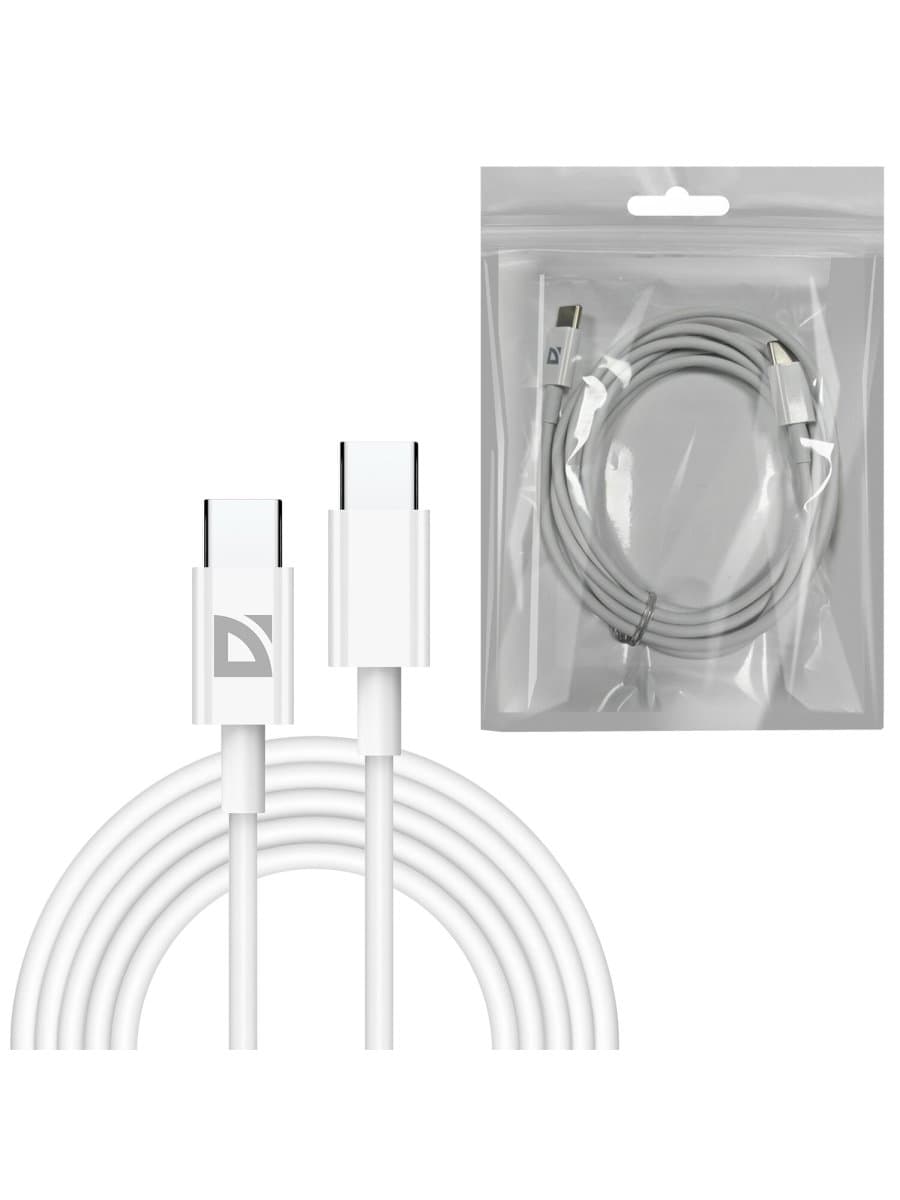 Кабель USB Type-C-Type-C, 30 Вт, белый, 2 м, DEFENDER F182, 87537