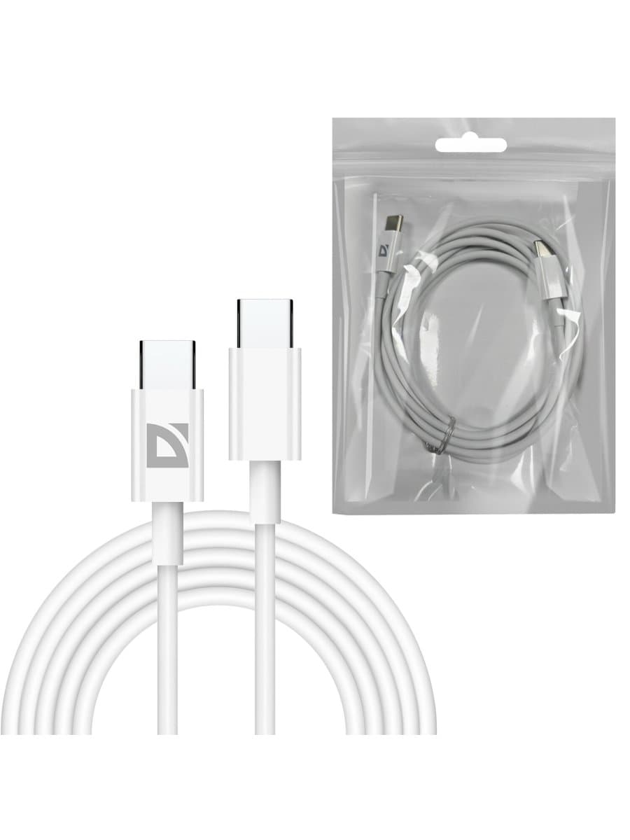 Кабель USB Type-C-Type-C, 60 Вт, белый, 2 м, DEFENDER F182, 87538