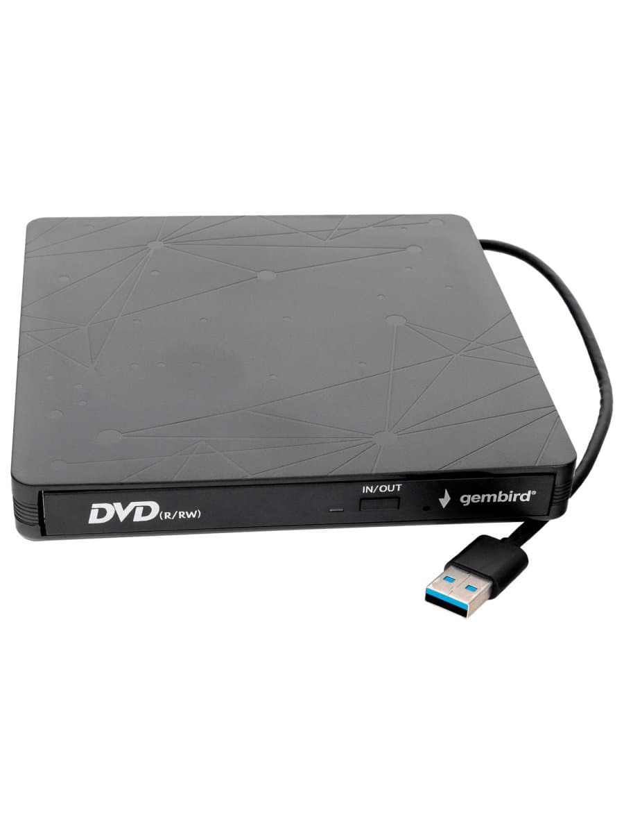Внешний оптический привод CD/DVD GEMBIRD USB 3.0, пластик, черный, DVD-USB-03