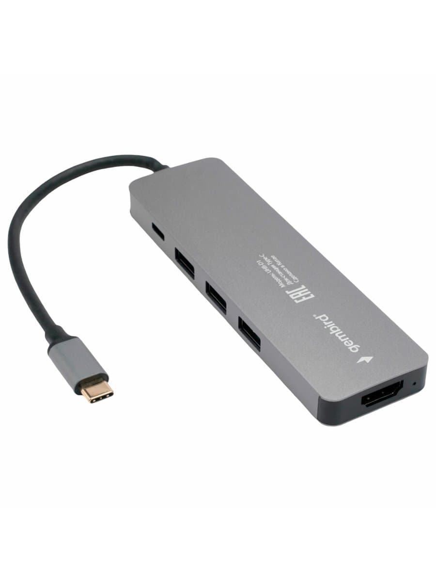 Док-станция GEMBIRD Type-C 5 в 1: 3хUSB3.1, PD100W, HDMI, кабель 17 см, алюминий, UHB-D1