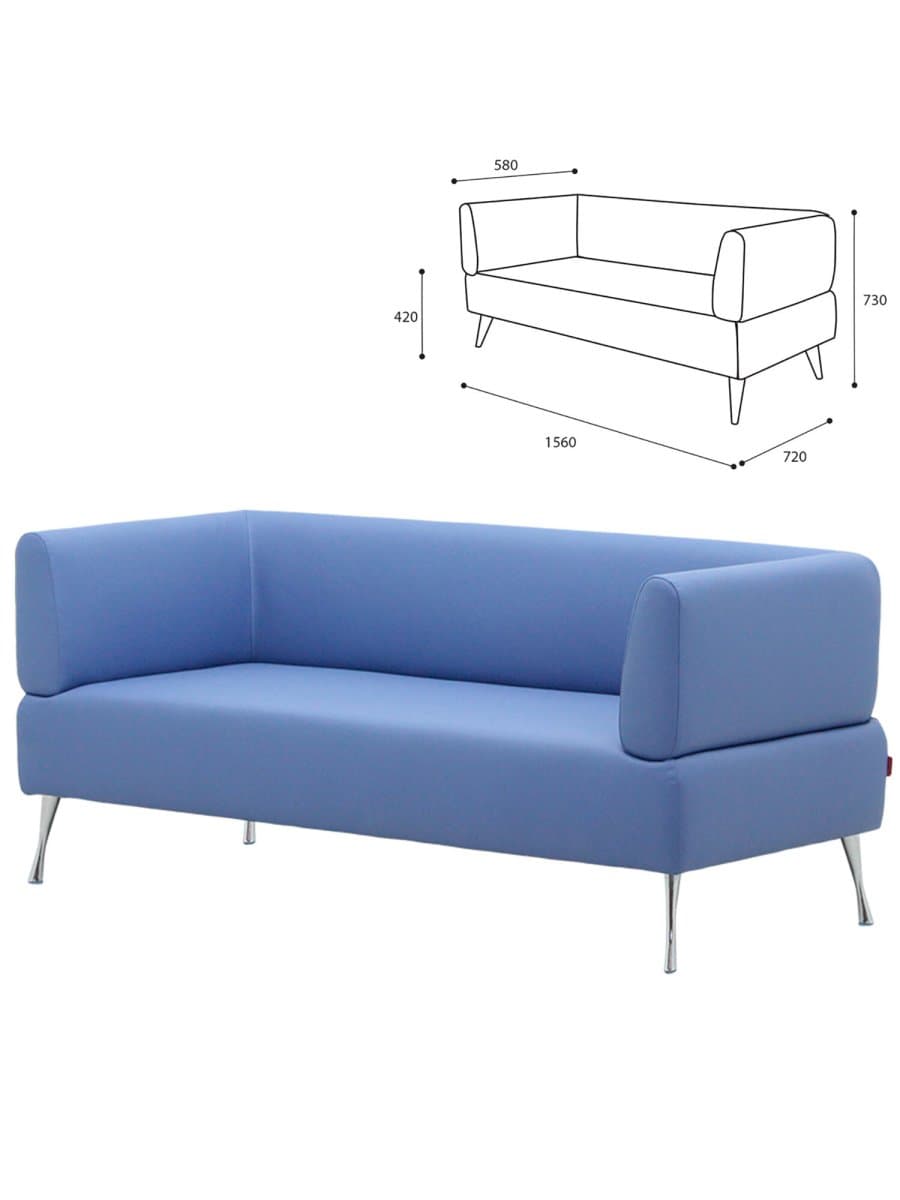 Диван мягкий трехместный "Норд", "V-700", 1560х720х730 мм, c подлокотниками, экокожа, голубой