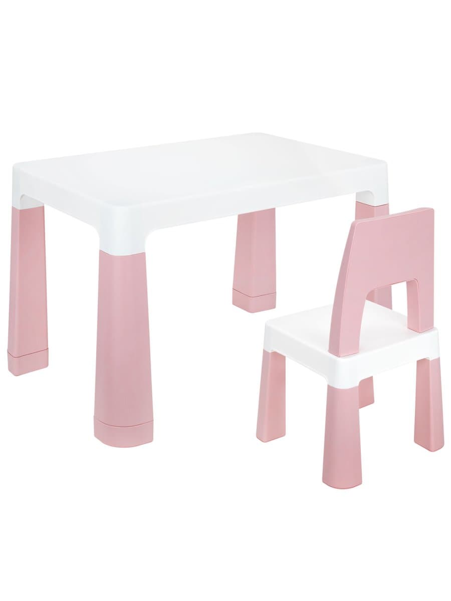 Стол детский + стул BRABIX KIDS CS-003, 2-7 лет, пластик белый + розовый, 533291