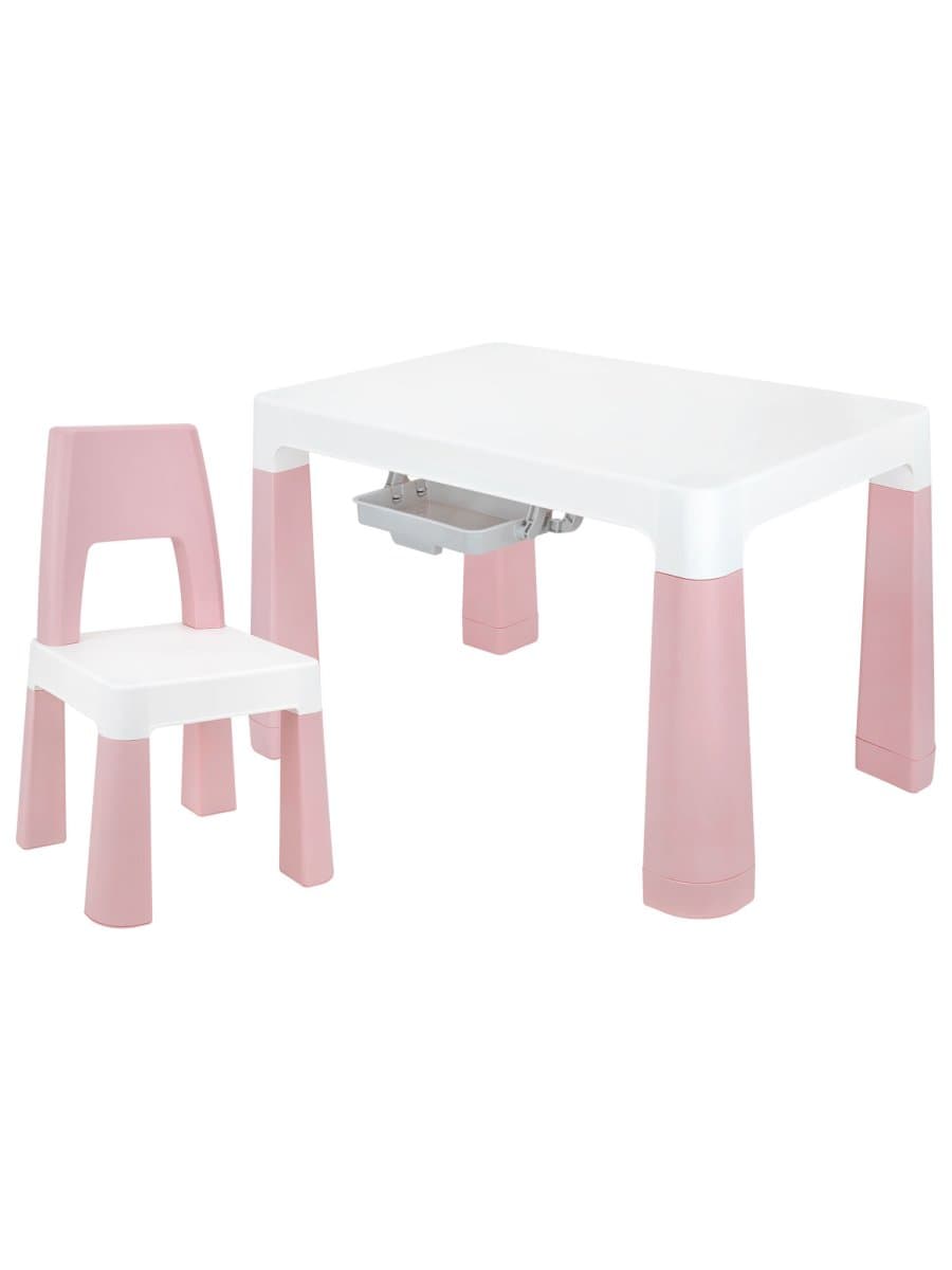 Стол детский + стул BRABIX KIDS CS-003, 2-7 лет, пластик белый + розовый, 533291