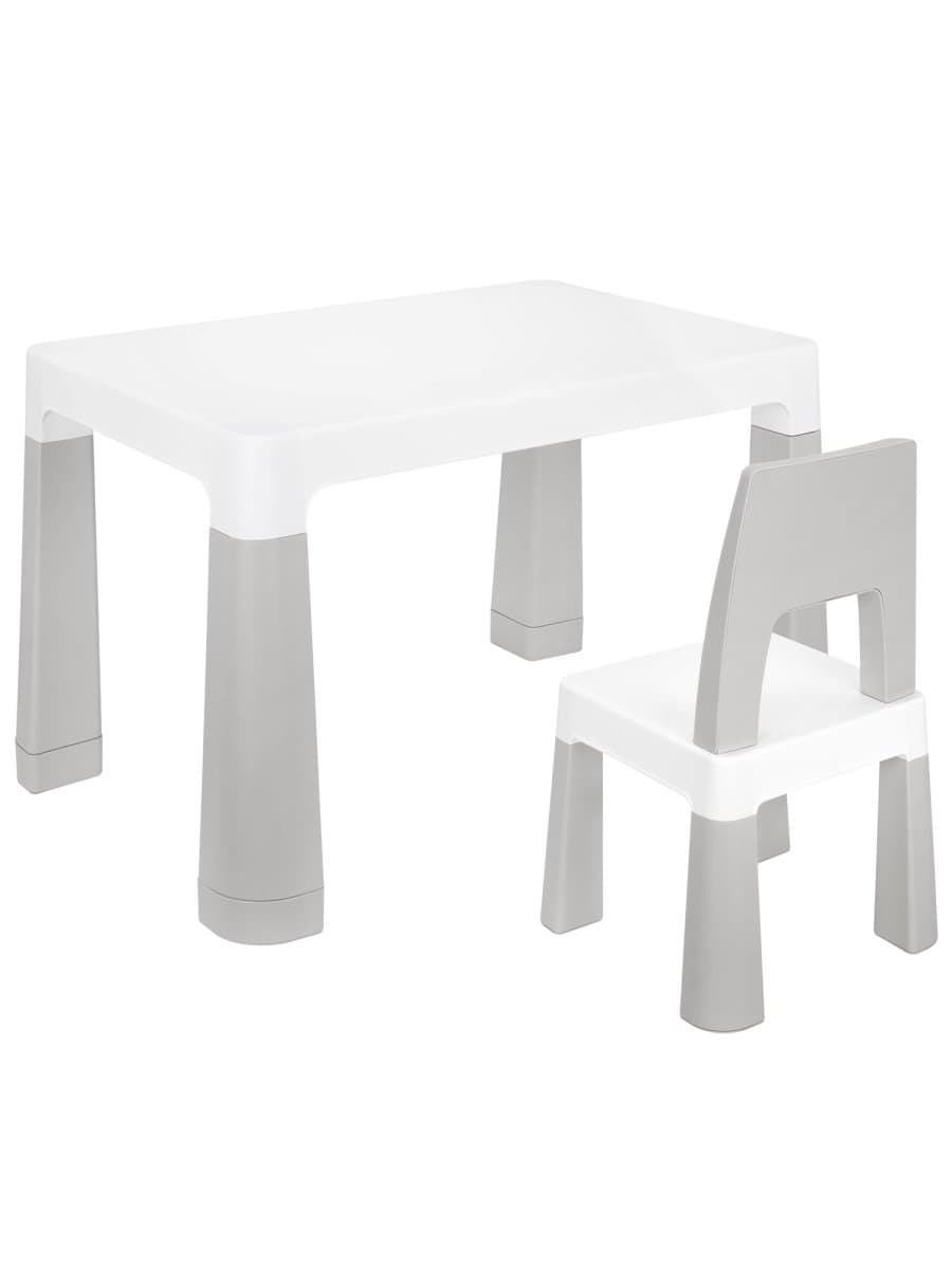 Стол детский + стул BRABIX KIDS CS-003, 2-7 лет, пластик белый + серый, 533292