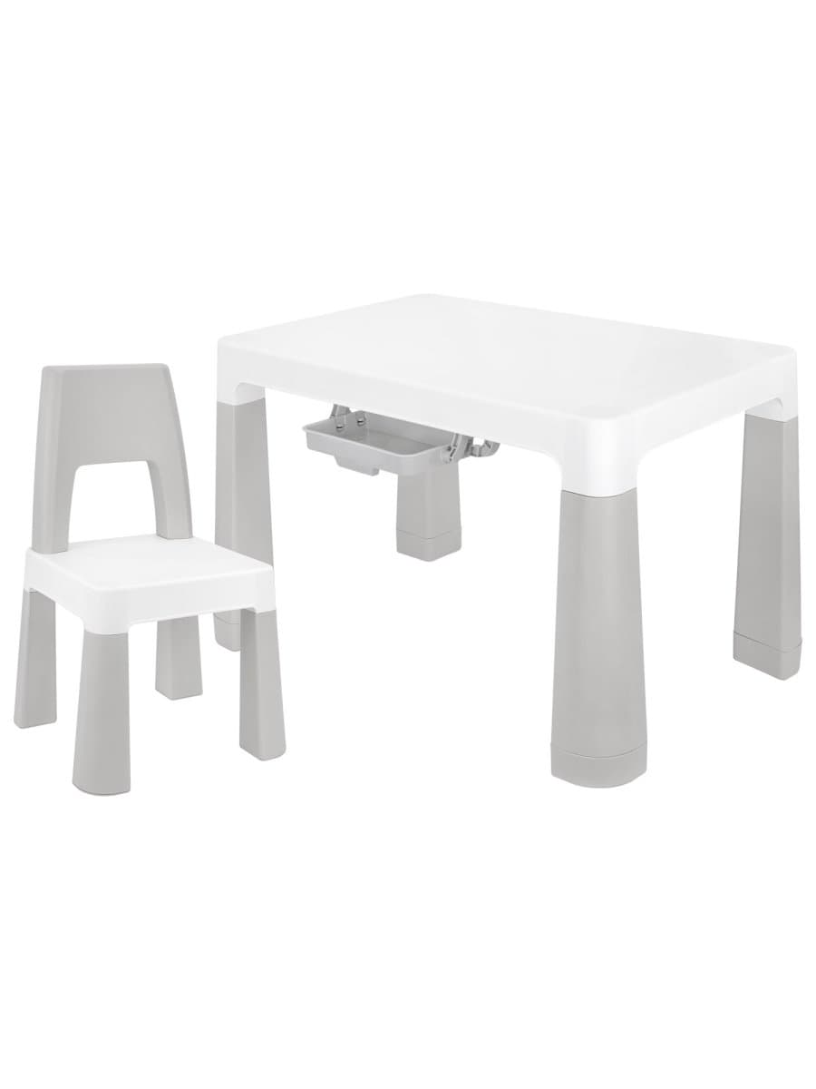 Стол детский + стул BRABIX KIDS CS-003, 2-7 лет, пластик белый + серый, 533292