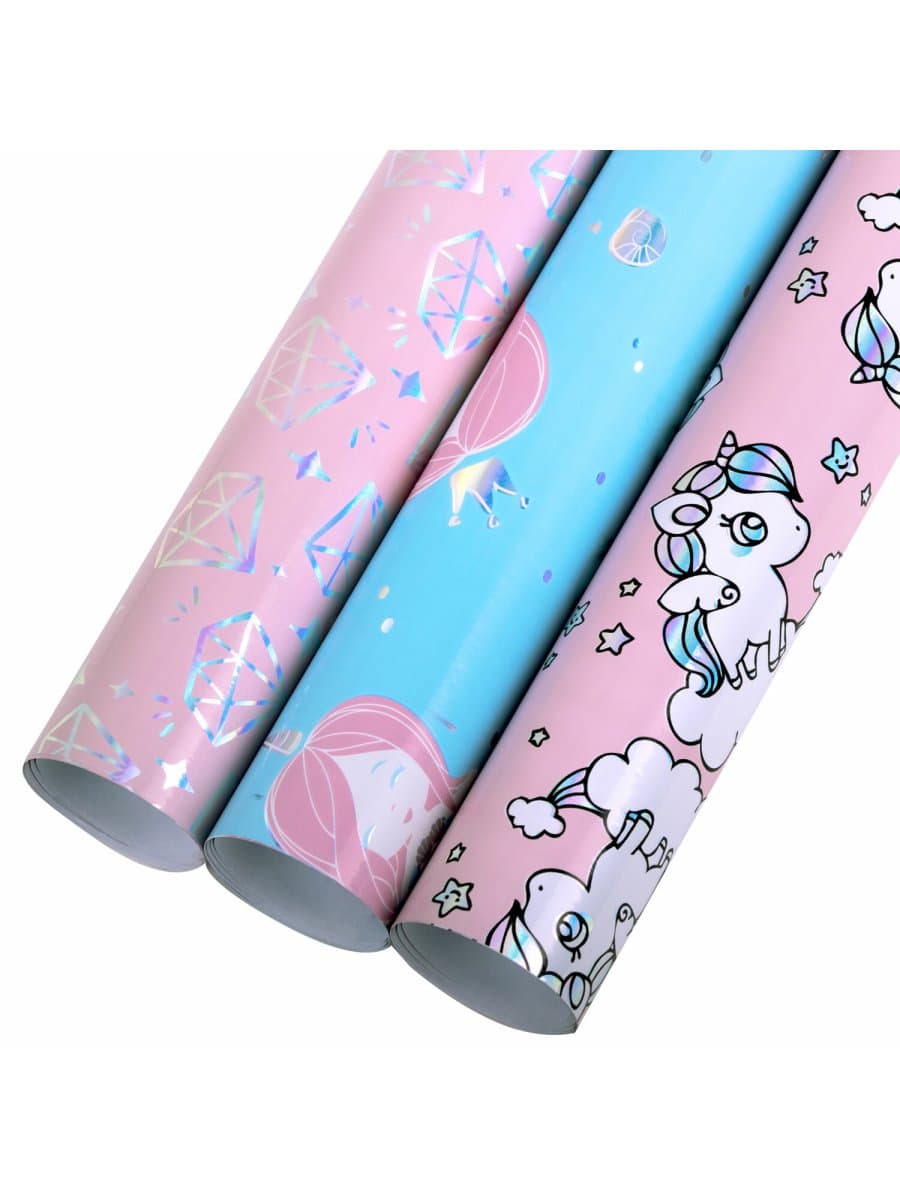 Бумага упаковочная подарочная ФОЛЬГИРОВАННАЯ НАБОР 3 шт., "Cute Set", 70х100 см, ЗОЛОТАЯ СКАЗКА, 591939