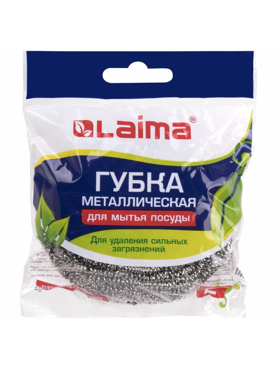 Губка (мочалка) металлическая, спиральная, 50 г, БОЛЬШАЯ, для посуды, гриля, плиты, LAIMA, 603101