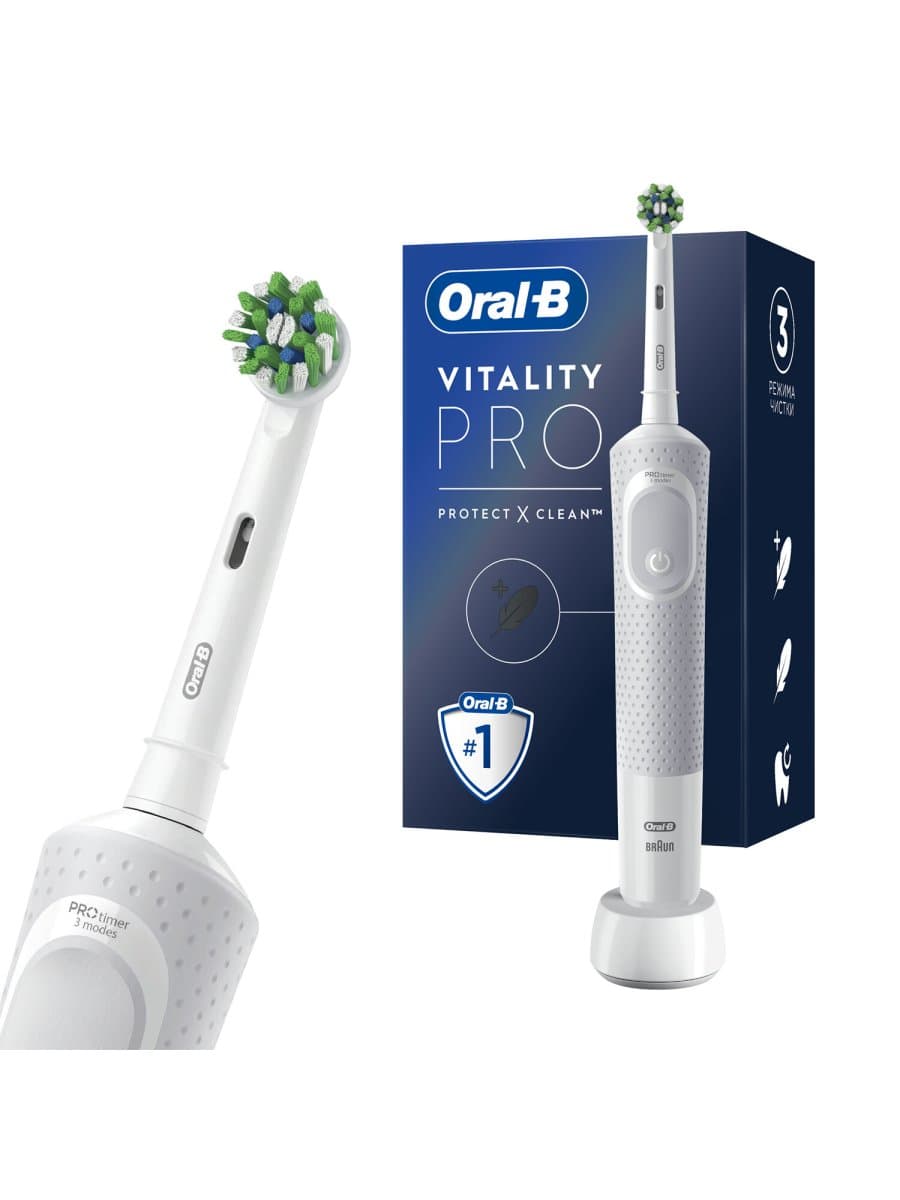 Зубная щетка электрическая ORAL-B (Орал-би) Vitality Pro, БЕЛАЯ/ГОЛУБАЯ, 1 насадка, 53019436