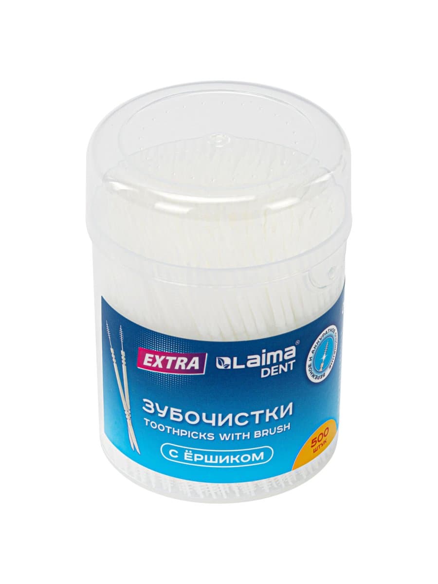 Зубочистки зубные, ёршики с щеточкой 500 шт., стакан, LAIMA DENT, 609401