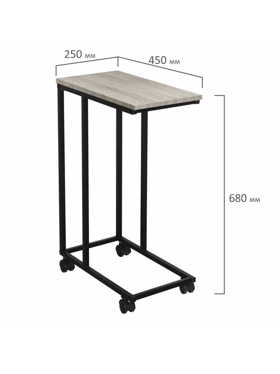 Стол журнальный BRABIX "LOFT CT-001", 450х250х680 мм, на колёсах, металлический каркас, цвет дуб антик, 641860