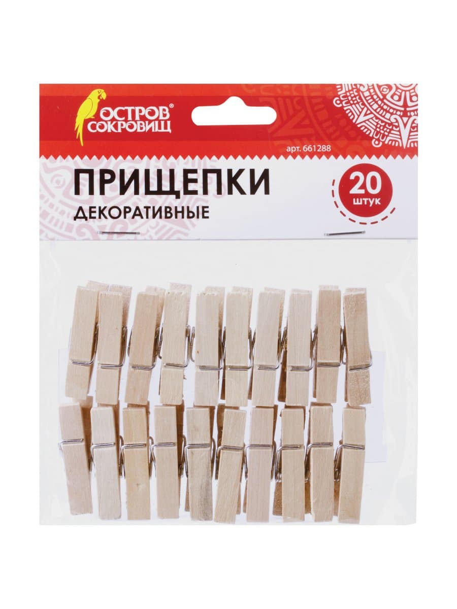 Прищепки декоративные "Классика", 20 штук, 3,5 см, дерево, ОСТРОВ СОКРОВИЩ, 661288