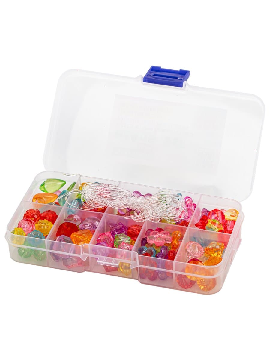Набор для создания бижутерии и украшений BEADS SET, 200 элементов, 10 видов, прозрачные, BRAUBERG KIDS, 664694