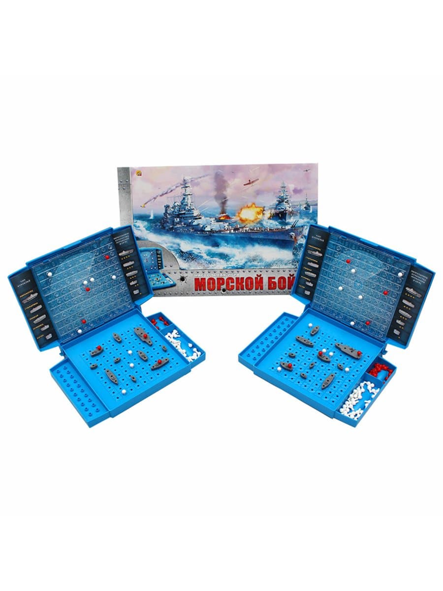 Игра настольная "Морской бой", игровое поле 2 шт., фишки, фигурки кораблей, РК, ИН-1760