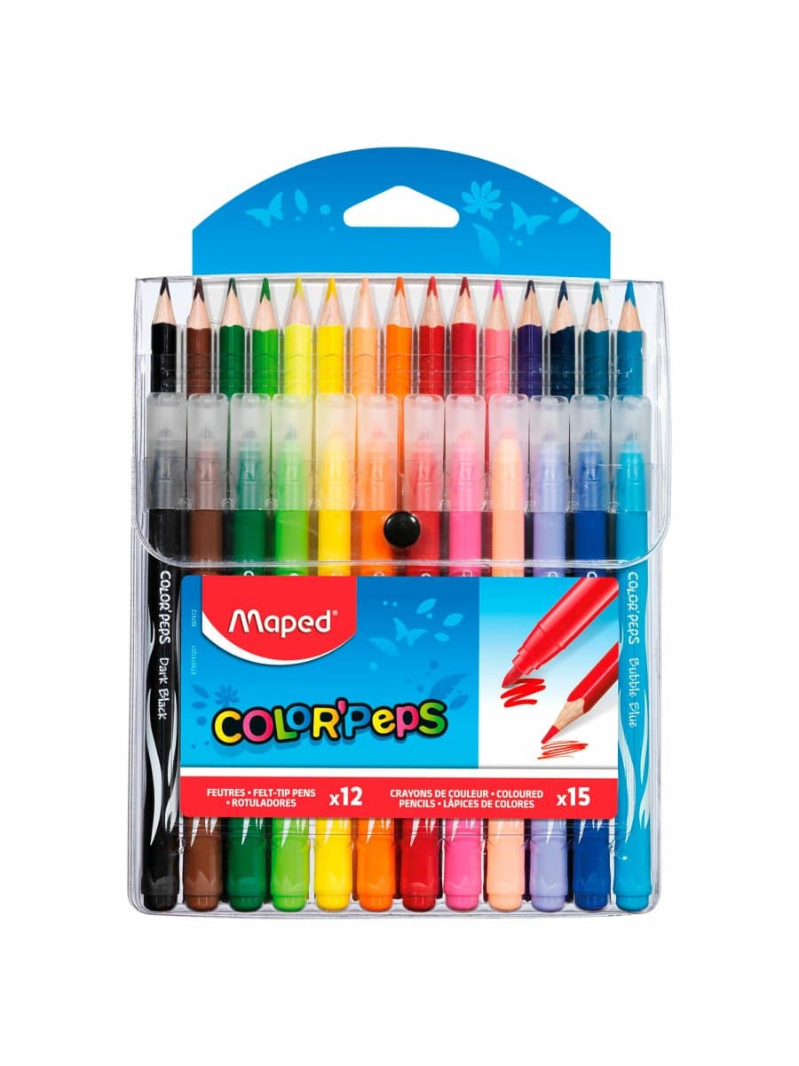 Набор для творчества MAPED "Color'Peps Kit": 12 фломастеров, 15 цветных карандашей, футляр, 897412