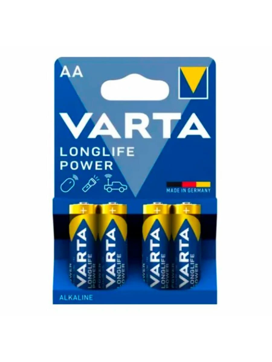 Батарейки алкалиновые "пальчиковые" КОМПЛЕКТ 4 шт., VARTA LONGLIFE POWER, АА (LR6, 24А), блистер, 4906121414