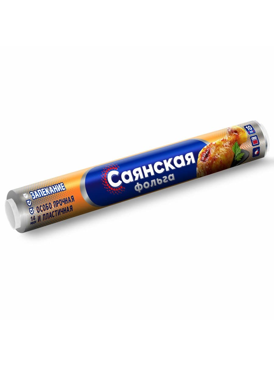 Фольга пищевая 29 см х 10 м, 14 мкм, ПРОЧНАЯ, САЯНСКАЯ ФОЛЬГА в пленке, Запекание О10П-290х35