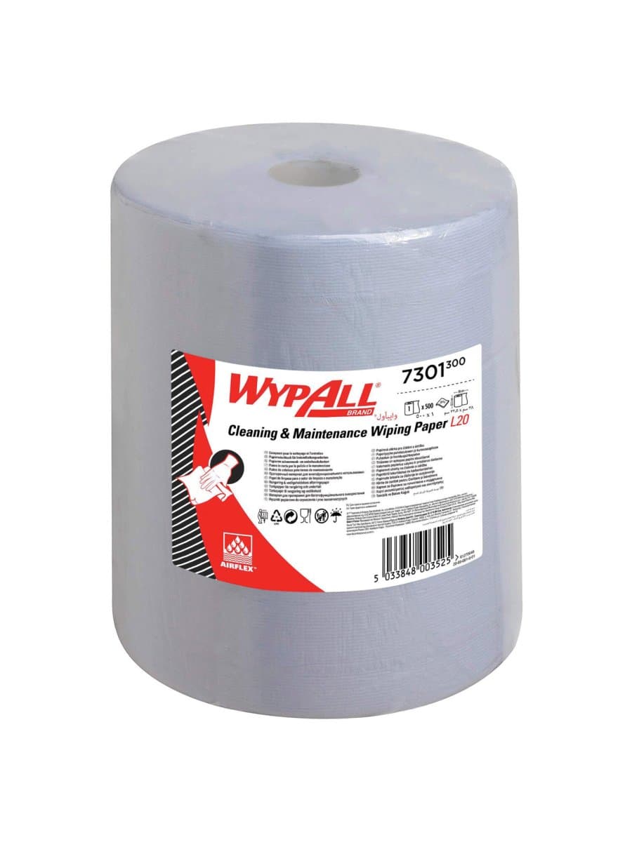Бумага протирочная KIMBERLY-CLARK Wypall L20, 500 листов в рулоне, 33х38 см, 2-слойная, голубая, 7301