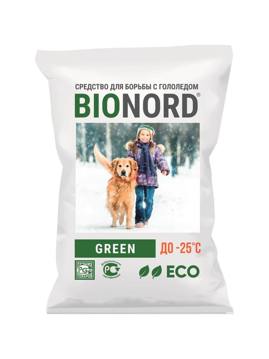 Реагент антигололедный 23 кг BIONORD Green, до -25 °С, хлорид натрия и кальция, МИНПРОМТОРГ