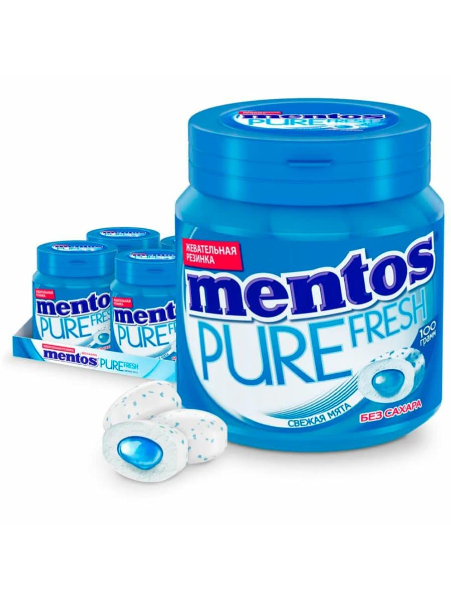 Жевательная резинка MENTOS Pure Fresh "Свежая мята", 50 подушечек, 100 г, банка, 20798