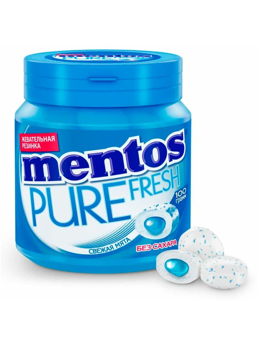 Жевательная резинка MENTOS Pure Fresh "Свежая мята", 50 подушечек, 100 г, банка, 20798