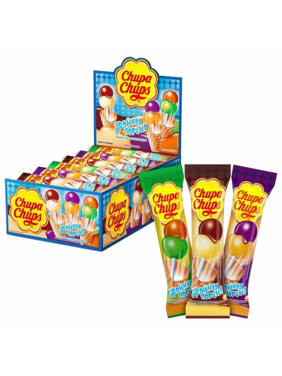 Карамель CHUPA CHUPS (Чупа-Чупс) двойная порция, ассорти 3-х вкусов, 17 г, 58787