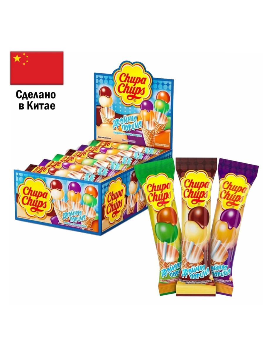 Карамель CHUPA CHUPS (Чупа-Чупс) двойная порция, ассорти 3-х вкусов, 17 г, 58787