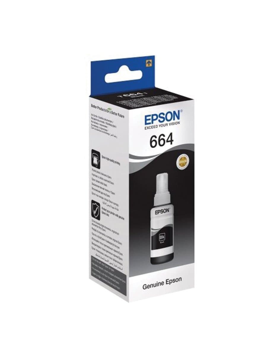 Чернила EPSON 664 (T6641) для СНПЧ Epson L100/L110/L200/L210/L300/L456/L550, черные, ОРИГИНАЛЬНЫЕ, C13T66414A/198