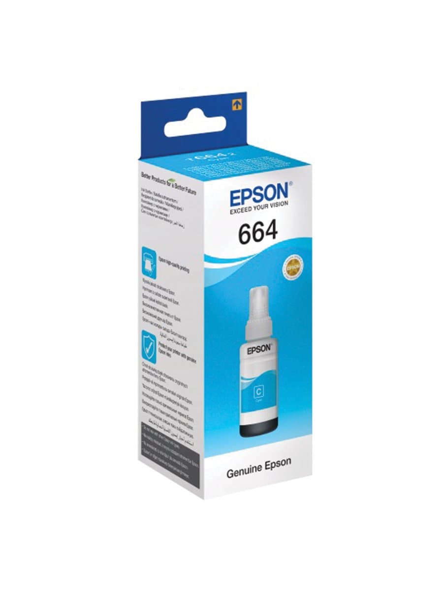 Чернила EPSON 664 (T6642) для СНПЧ Epson L100/L110/L200/L210/L300/L456/L550, голубые, ОРИГИНАЛЬНЫЕ, C13T66424A
