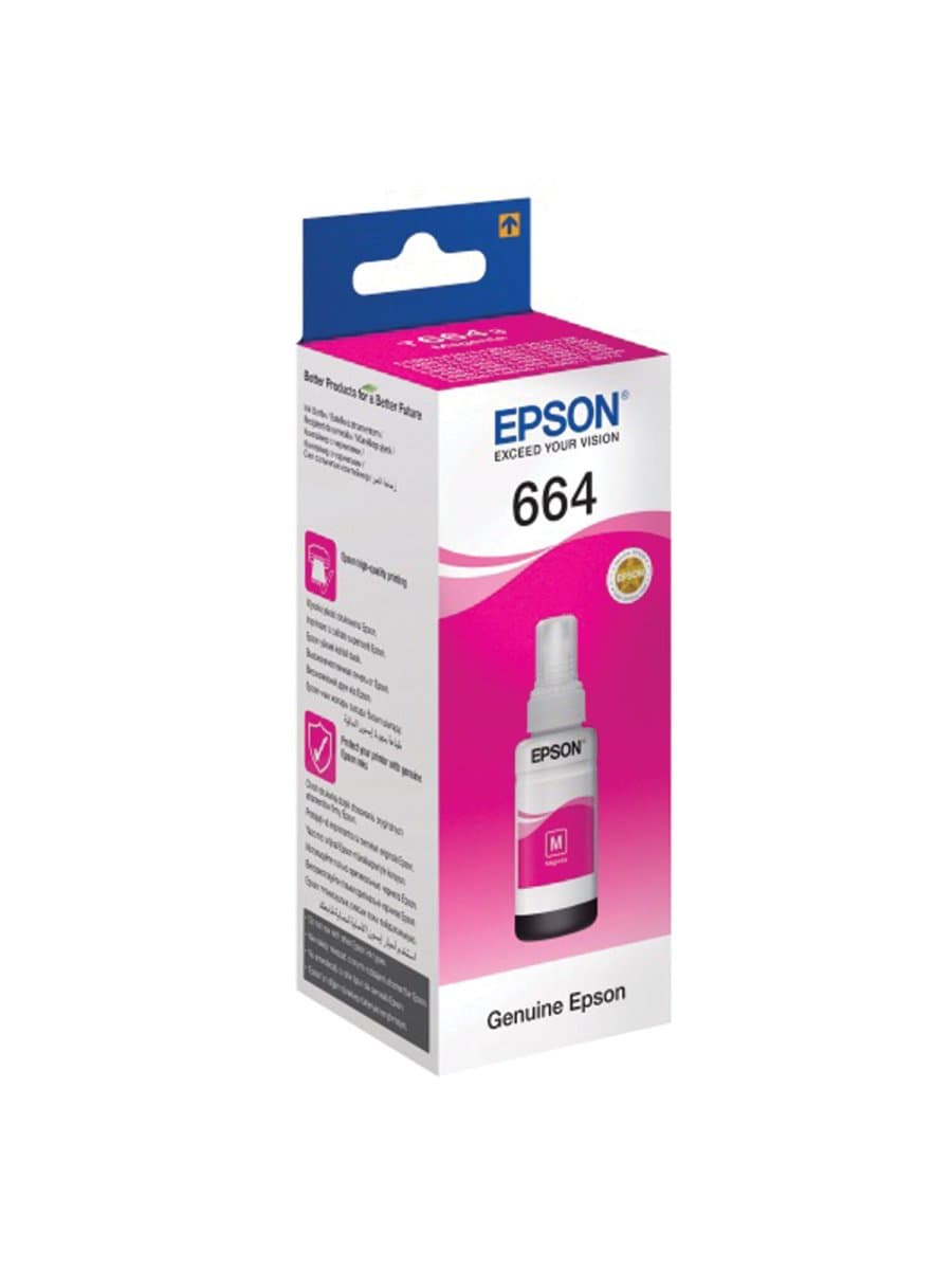 Чернила EPSON 664 (T6643) для СНПЧ Epson L100/L110/L200/L210/L300/L456/L550, пурпурные, ОРИГИНАЛЬНЫЕ, C13T66434A/398