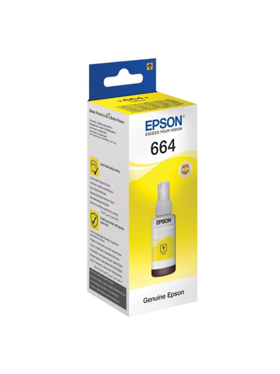 Чернила EPSON 664 (T6644) для СНПЧ Epson L100/L110/L200/L210/L300/L456/L550, желтые, ОРИГИНАЛЬНЫЕ, C13T66444A/498