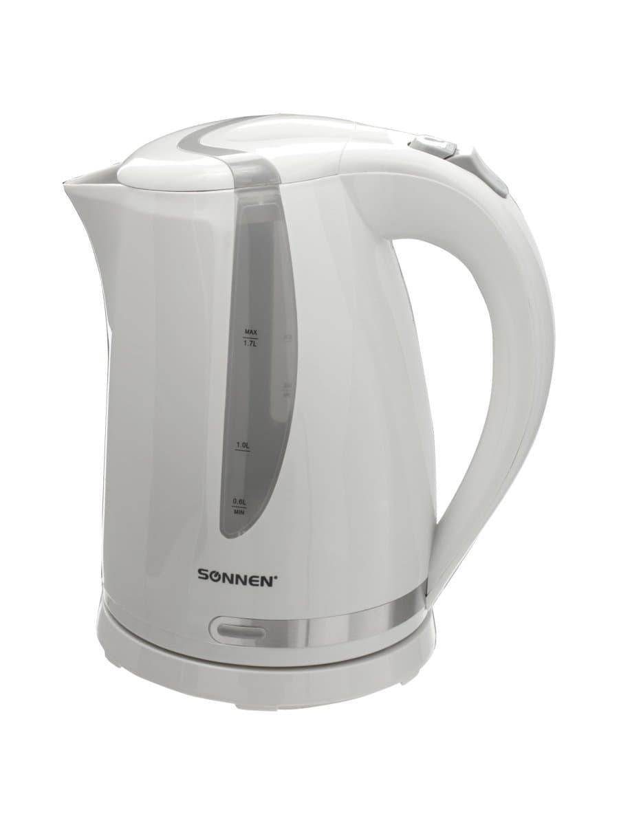 Чайник SONNEN KT-1743, 1,7 л, 2200 Вт, закрытый нагревательный элемент, пластик, белый, 453414