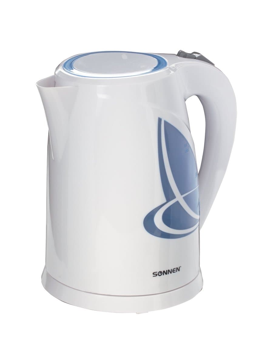 Чайник SONNEN KT-1767, 1,8 л, 2200 Вт, закрытый нагревательный элемент, пластик, белый/синий, 453416