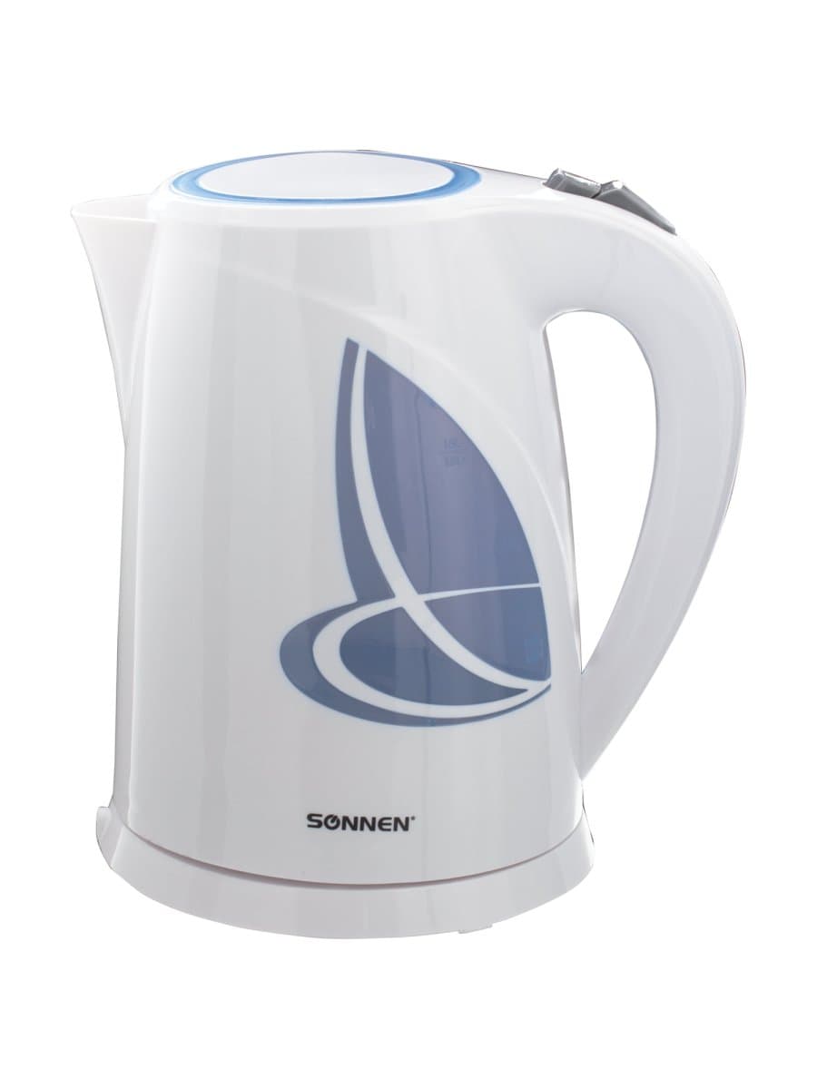 Чайник SONNEN KT-1767, 1,8 л, 2200 Вт, закрытый нагревательный элемент, пластик, белый/синий, 453416
