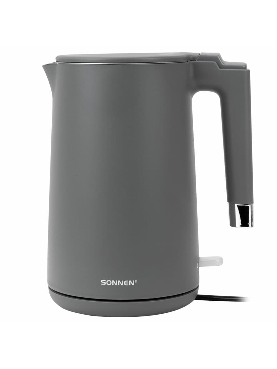 Чайник электрический с двойными стенками SONNEN KT-8719G, 1,5 л, 2200 Вт, графитовый, 454693