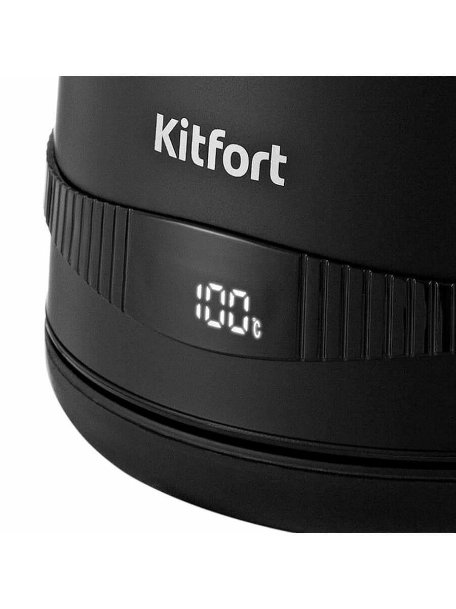 Чайник KITFORT КТ-6121-1, 1,7 л, 2200 Вт, закрытый нагревательный элемент, LED-дисплей, ТЕРМОРЕГУЛЯТОР, сталь, черный