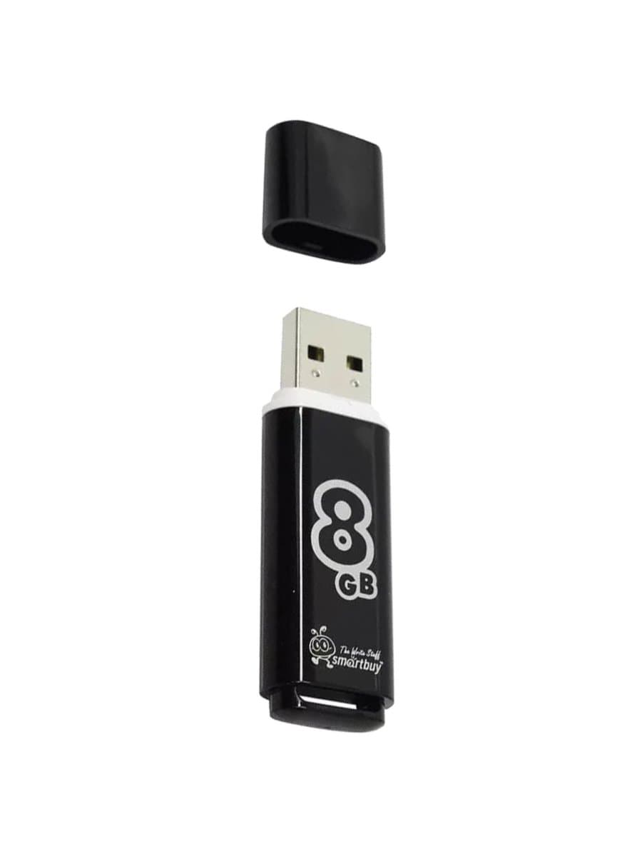 Флеш-диск 8 GB, SMARTBUY Glossy, USB 2.0, черный, SB8GBGS-K