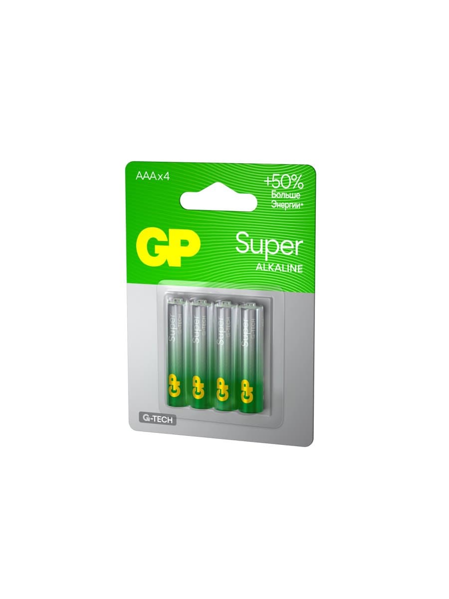 Батарейки КОМПЛЕКТ 4 шт., GP Super G-Tech, AAA (LR03, 24А), алкалиновые, мизинчиковые, блистер, 24A-2
