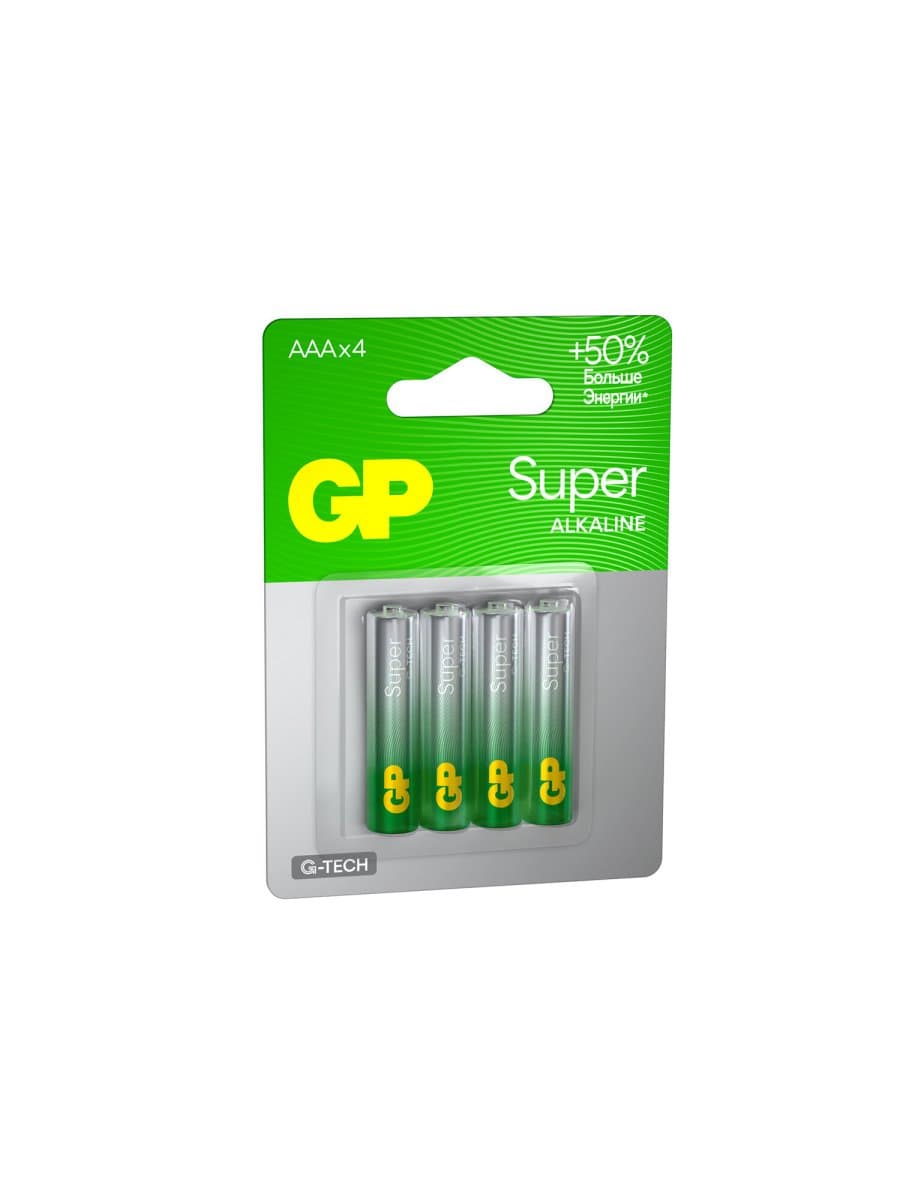 Батарейки КОМПЛЕКТ 4 шт., GP Super G-Tech, AAA (LR03, 24А), алкалиновые, мизинчиковые, блистер, 24A-2