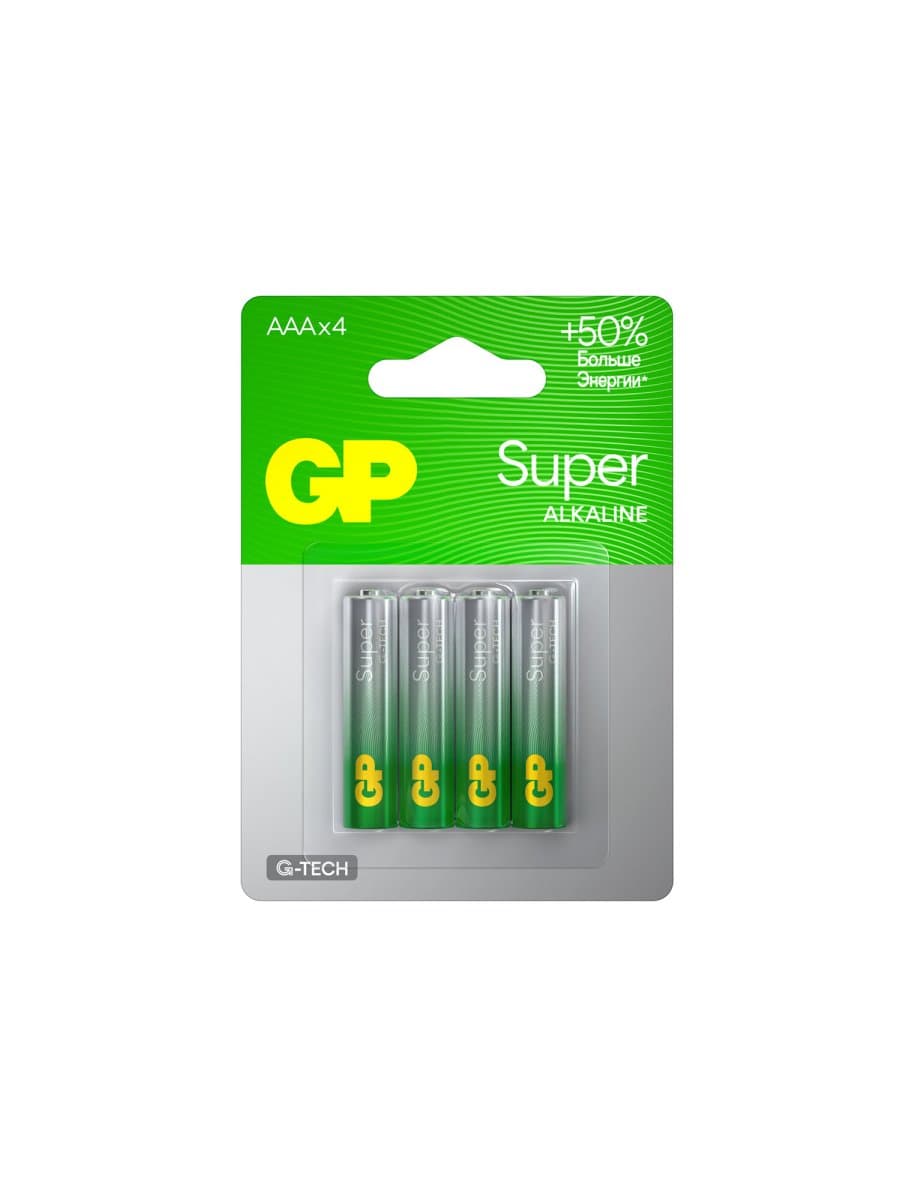 Батарейки КОМПЛЕКТ 4 шт., GP Super G-Tech, AAA (LR03, 24А), алкалиновые, мизинчиковые, блистер, 24A-2