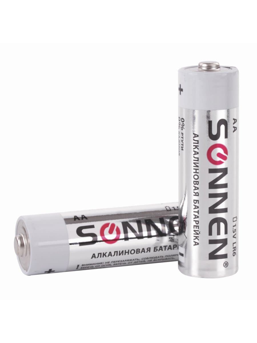 Батарейки КОМПЛЕКТ 10 шт., SONNEN Alkaline, АА (LR6, 15А), алкалиновые, пальчиковые, короб, 451086