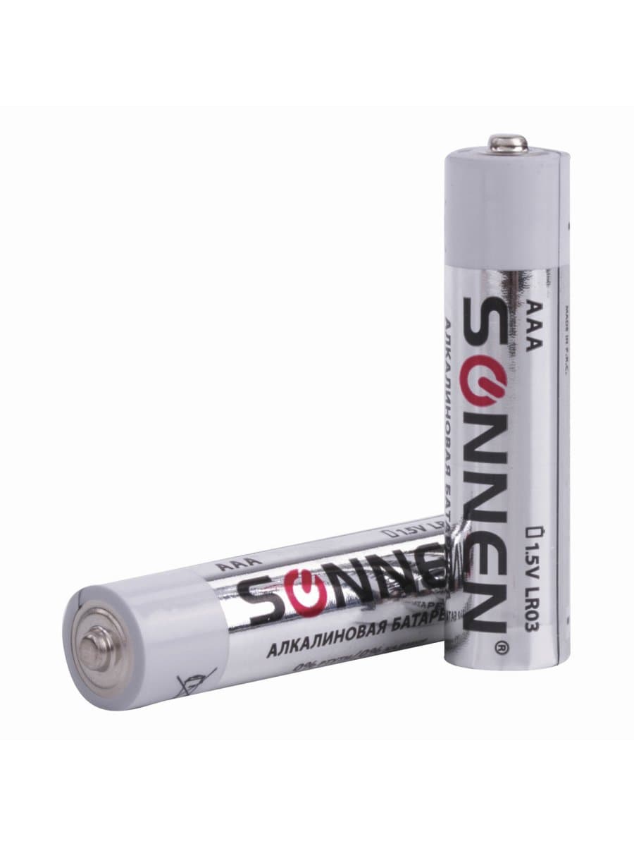 Батарейки КОМПЛЕКТ 10 шт, SONNEN Alkaline, AAA (LR03, 24А), алкалиновые, мизинчиковые, в коробке, 451089