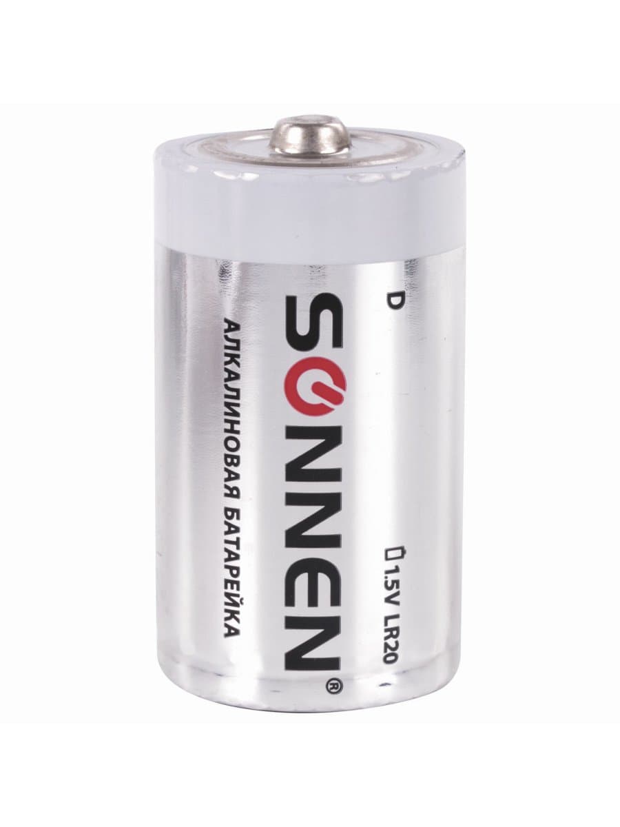 Батарейки КОМПЛЕКТ 2 шт, SONNEN Alkaline, D (LR20, 13А), алкалиновые, в блистере, 451091