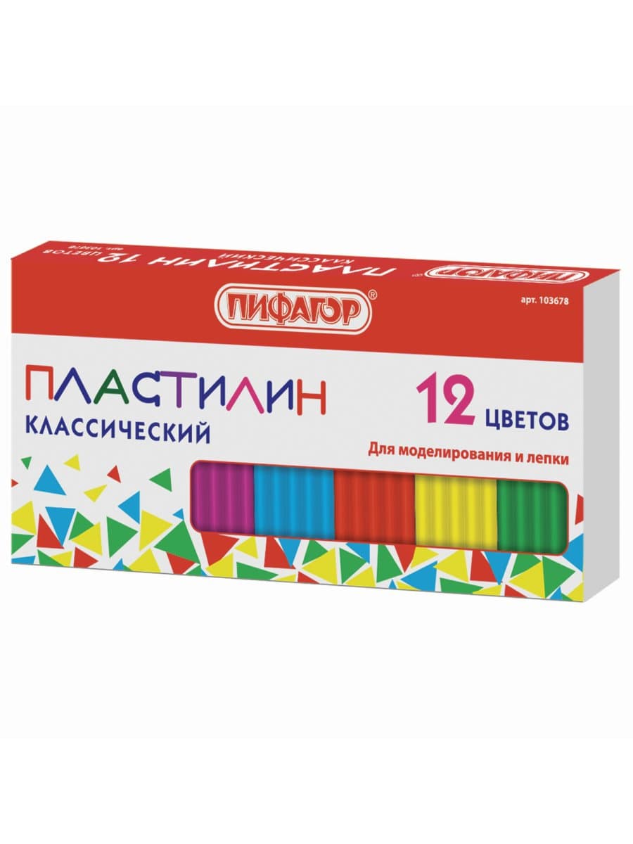 Пластилин классический ПИФАГОР, 12 цветов, 120 г, картонная упаковка, 103678