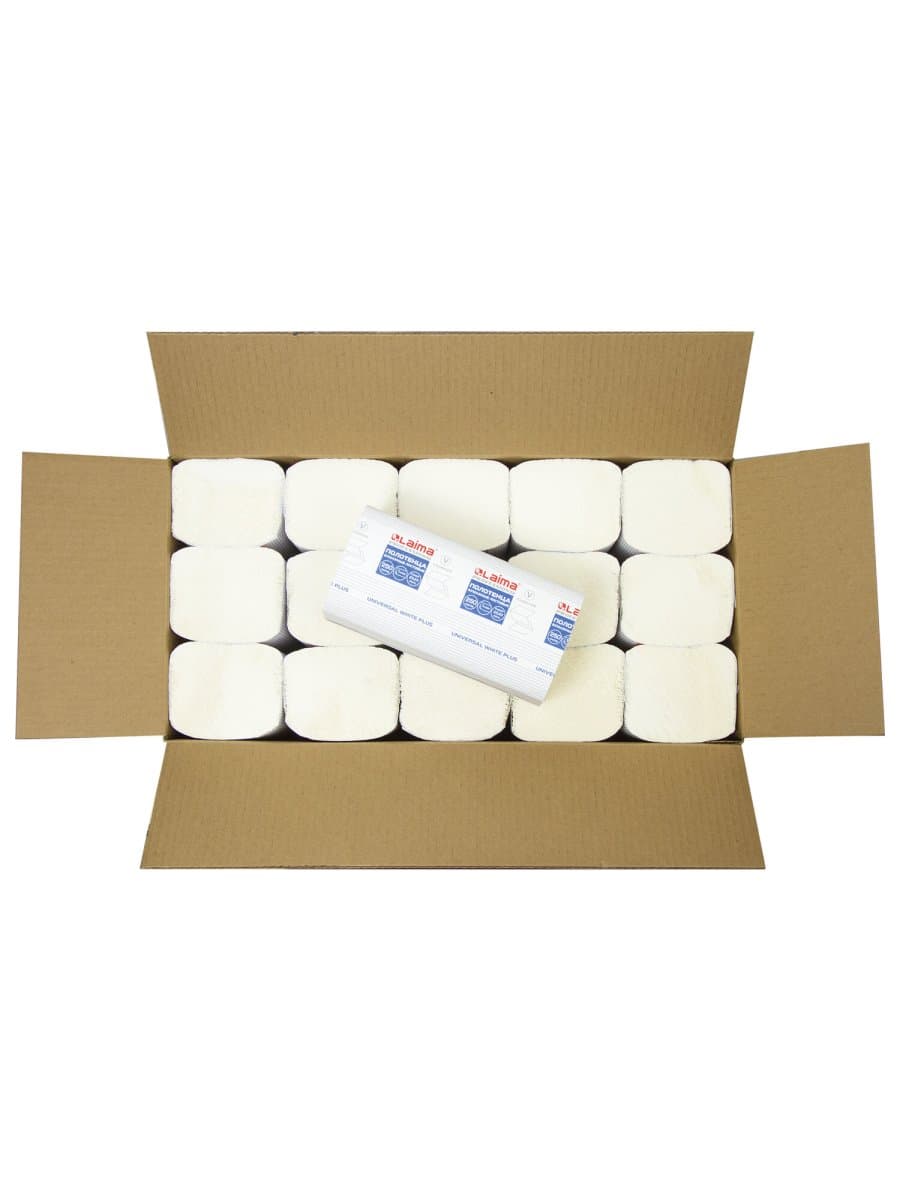 Полотенца бумажные 250 шт., LAIMA (H3) UNIVERSAL WHITE PLUS, 1-слойные, белые, КОМПЛЕКТ 15 пачек, 23х23, V-сложение, 111343
