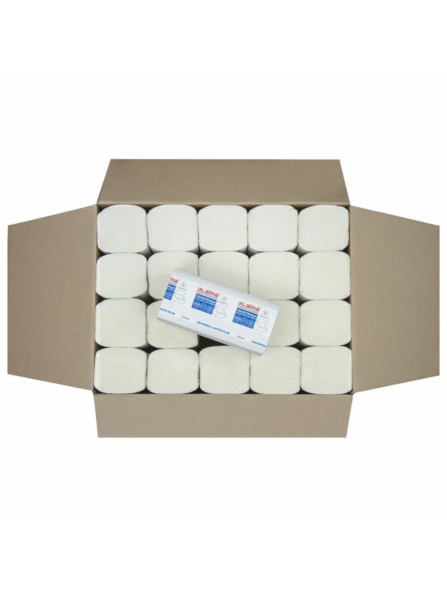 Полотенца бумажные 250 шт., LAIMA (H3) UNIVERSAL WHITE PLUS, 1-слойные, белые, КОМПЛЕКТ 20 пачек, 23х22, V-сложение, 111344